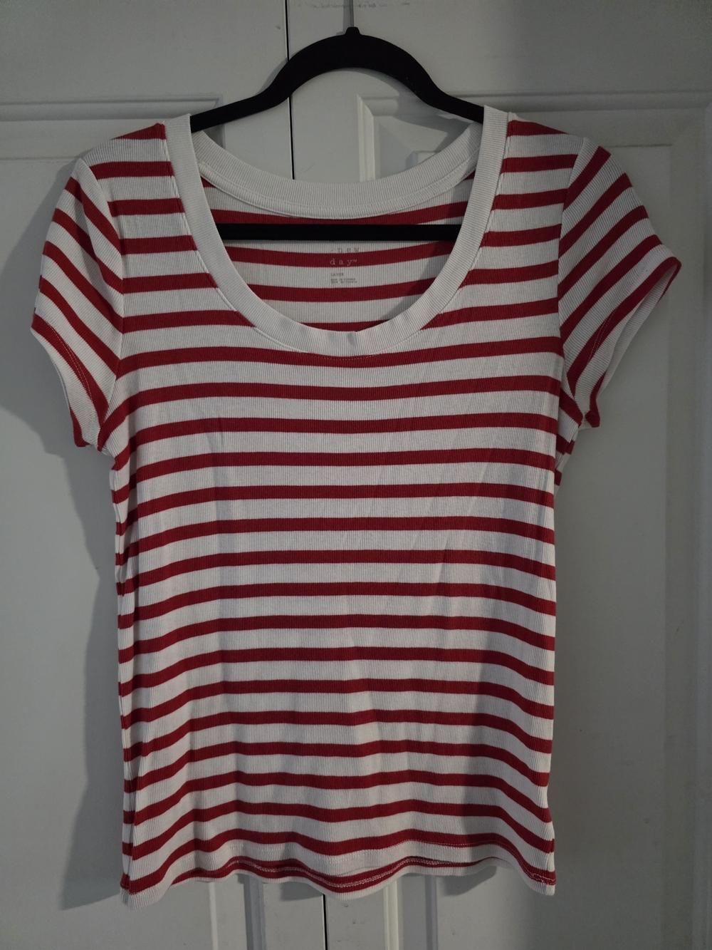 a new day Red and White Striped Scoop Neck Short Sleeve Top